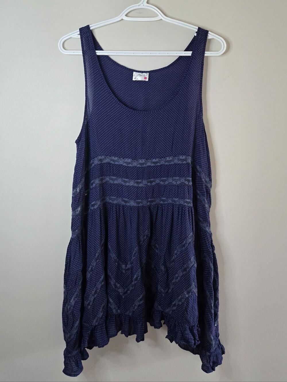 Free People Intimately navy voile + lace trapeze slip dress, size small - flowy